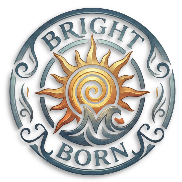 The BrightBorn mark: a sun rising over a wave